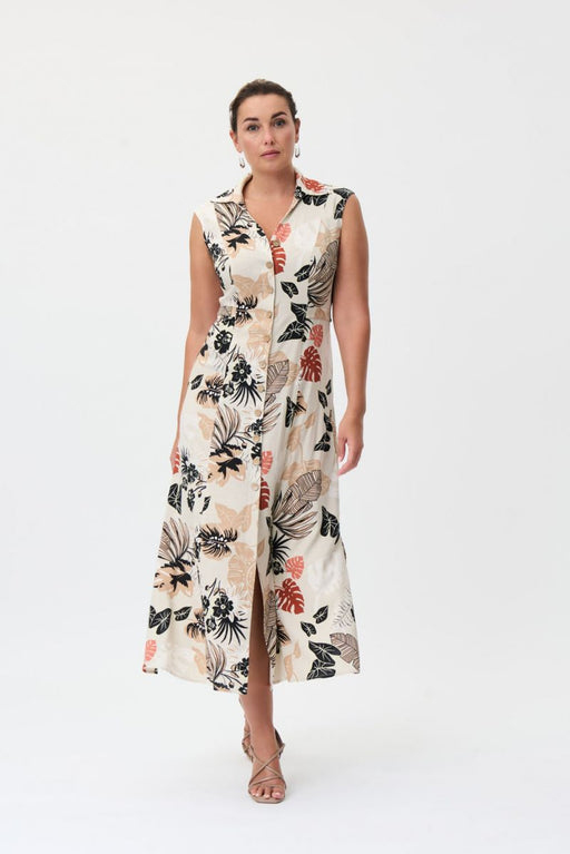 Joseph Ribkoff Style 232255 Moonstone/Multi Tropical Print Button-Down Shirt Dress