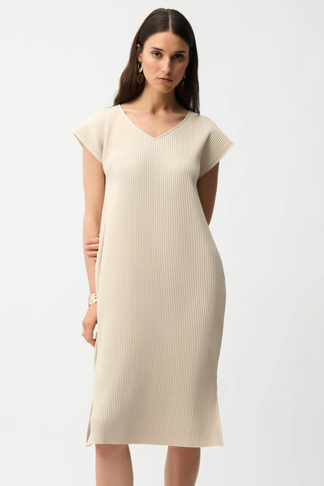 Joseph Ribkoff Pleated V-Neck Midi Shift Dress 261252