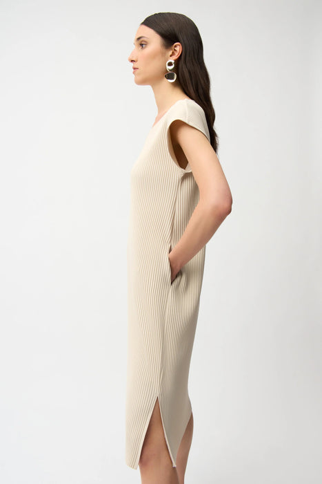 Joseph Ribkoff Pleated V-Neck Midi Shift Dress 261252