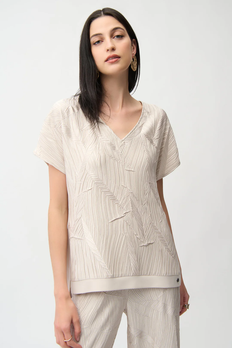 Joseph Ribkoff Pleated Satin V-Neck Boxy Top 261160