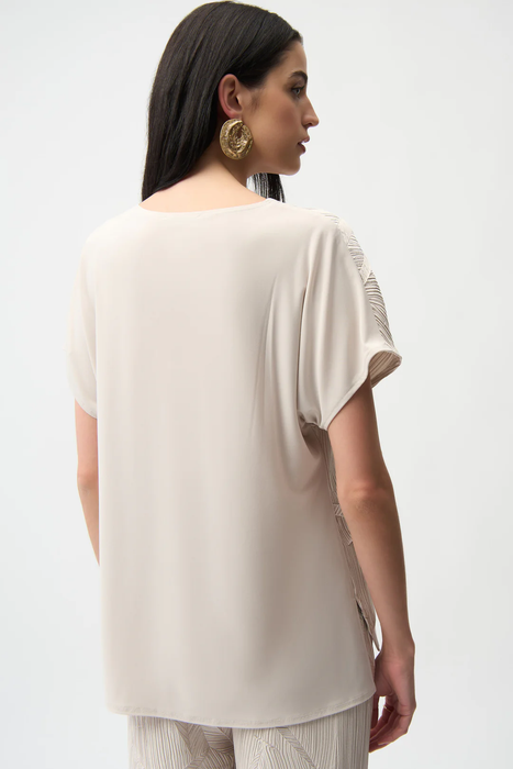 Joseph Ribkoff Pleated Satin V-Neck Boxy Top 261160
