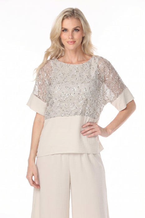 Joseph Ribkoff Moonstone Sequined Mesh Short Sleeve Top 262256
