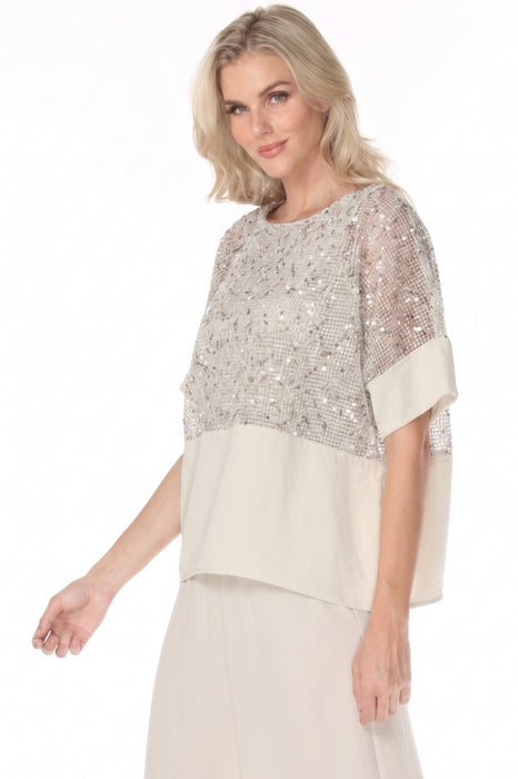 Joseph Ribkoff Moonstone Sequined Mesh Short Sleeve Top 262256