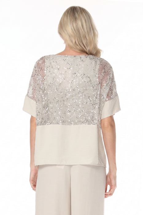 Joseph Ribkoff Moonstone Sequined Mesh Short Sleeve Top 262256