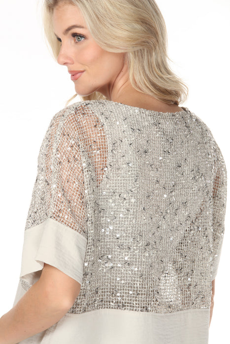 Joseph Ribkoff Moonstone Sequined Mesh Short Sleeve Top 262256