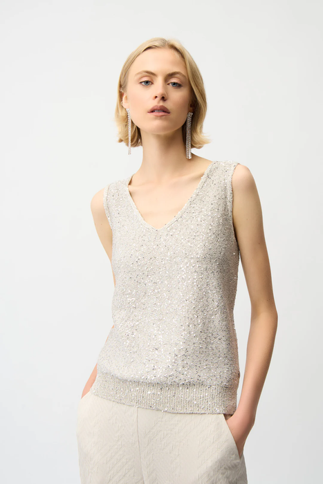 Joseph Ribkoff 261914 Moonstone Sequinned V-Neck Sleeveless Top