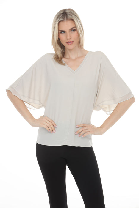 Joseph Ribkoff Moonstone V-Neck Flutter Sleeve Lightweight Top 261032