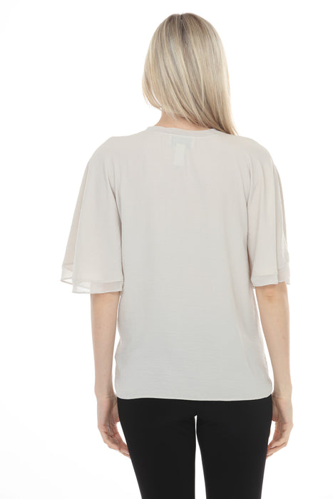 Joseph Ribkoff Moonstone V-Neck Flutter Sleeve Lightweight Top 261032