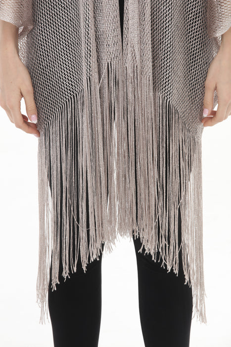 Joseph Ribkoff Woven Fringe Open Stitch Draped Cover-Up 262973