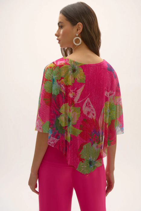 Joseph Ribkoff Multi Floral Print Pleated Knit Poncho Top 252720
