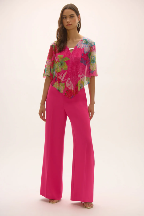 Joseph Ribkoff Multi Floral Print Pleated Knit Poncho Top 252720