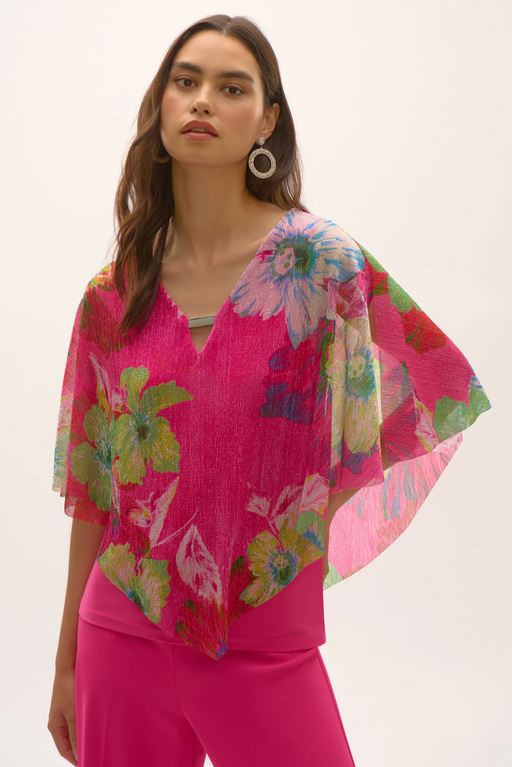 Joseph Ribkoff 252720 Multi Floral Print Pleated Knit Poncho Top