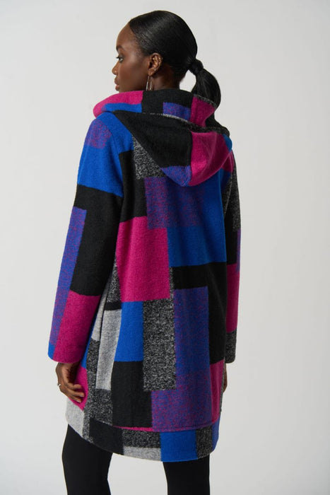 Joseph Ribkoff Multi Geometric Print Hooded Wool Coat 233961