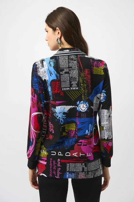Joseph Ribkoff Multi Newspaper Print Blazer Jacket 253090