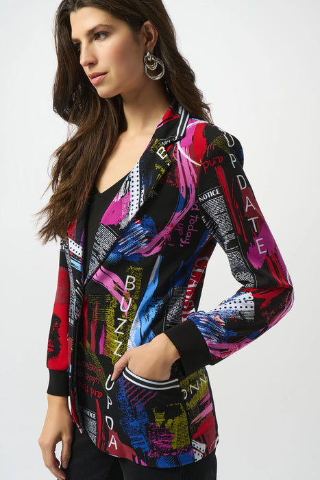Joseph Ribkoff Multi Newspaper Print Blazer Jacket 253090