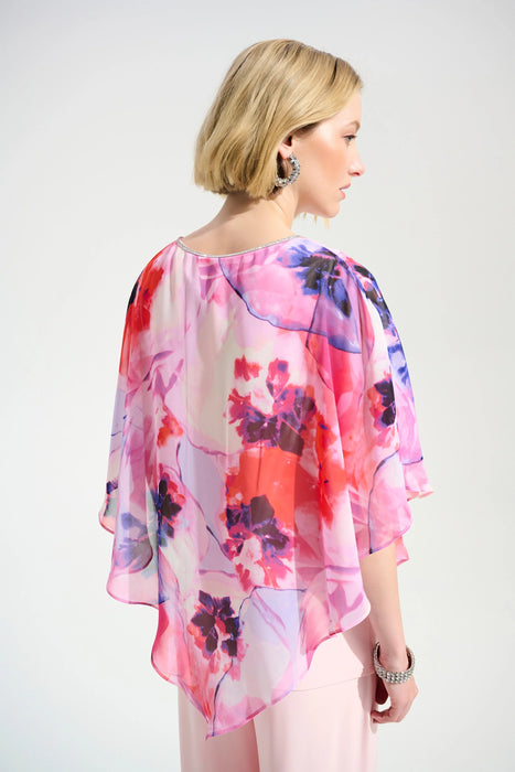 Joseph Ribkoff Multi/Petal Pink Floral Chiffon Overlay Poncho Top 261777