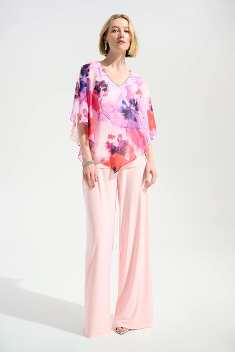 Joseph Ribkoff Multi/Petal Pink Floral Chiffon Overlay Poncho Top 261777
