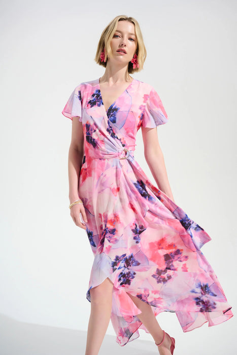 Joseph Ribkoff Printed Chiffon High Low Wrap Dress 261739
