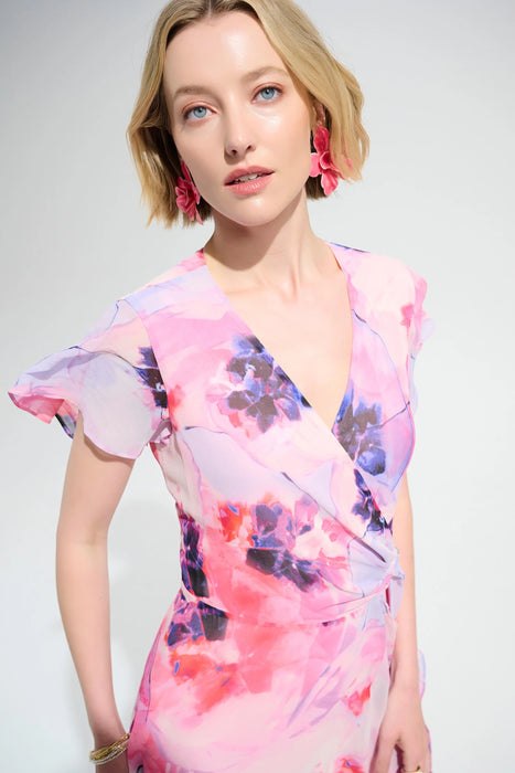 Joseph Ribkoff Printed Chiffon High Low Wrap Dress 261739