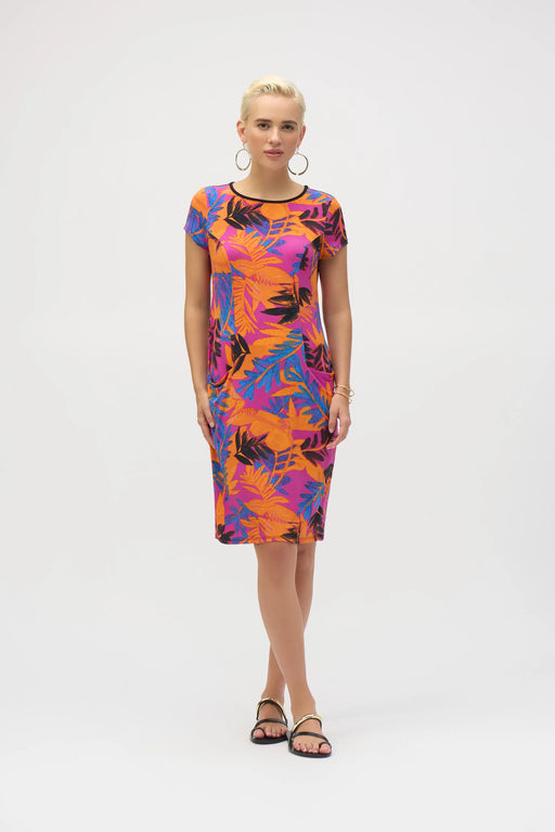 Joseph Ribkoff Style 252223 Multi Tropical Print Cap Sleeve T-Shirt Dress