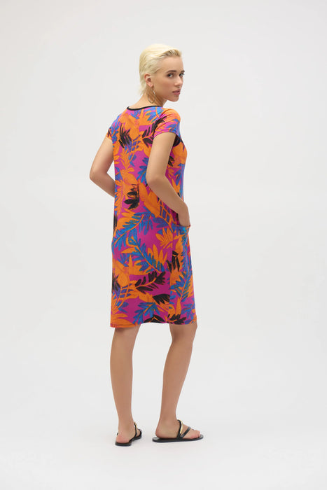 Joseph Ribkoff Multi Tropical Print Cap Sleeve T-Shirt Dress 252223