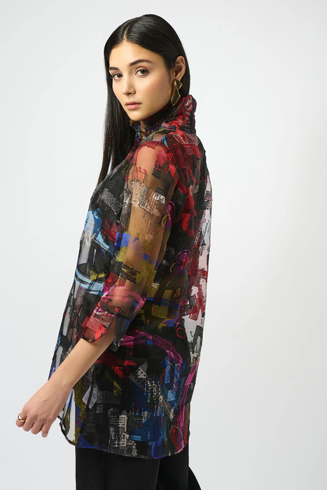 Joseph Ribkoff Multi Word Print Mock Collar 3/4 Sleeves Blouse 253254