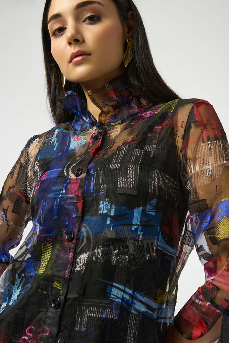 Joseph Ribkoff Multi Word Print Mock Collar 3/4 Sleeves Blouse 253254