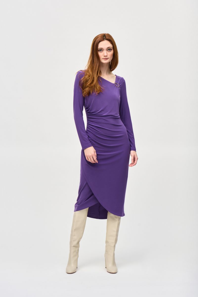 Joseph Ribkoff Ruched Dress Joseph Ribkoff Ruched Wrap Midi Sheath Dress 243169 — AfterRetail