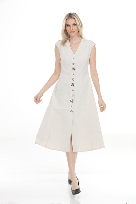 Woman wearing Joseph Ribkoff fit and flare dress for elegant office outfit