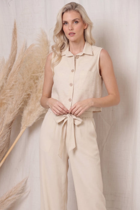 Joseph Ribkoff Natural Sleeveless Linen Cropped Shirt 262186