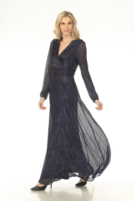 Joseph Ribkoff Navy Metallic Wrap V-Neck Maxi Evening Dress 253780