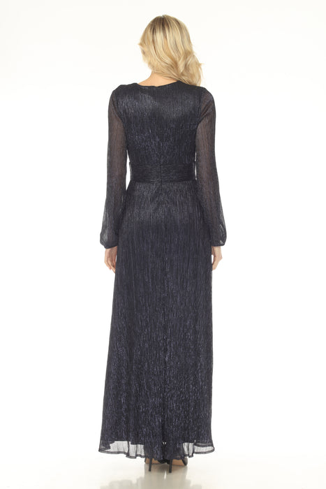 Joseph Ribkoff Navy Metallic Wrap V-Neck Maxi Evening Dress 253780