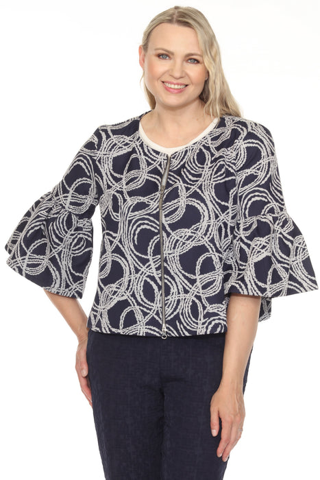 Joseph Ribkoff Style 251006 Navy/Off-White Abstract Jacquard Zip Front Jacket