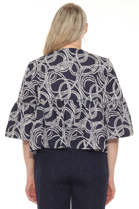 Joseph Ribkoff Navy/Off-White Abstract Jacquard Zip Front Jacket 251006