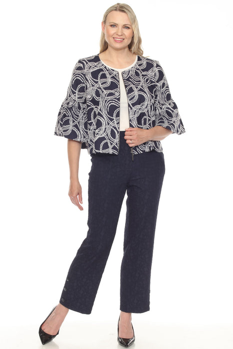 Joseph Ribkoff Navy/Off-White Abstract Jacquard Zip Front Jacket 251006