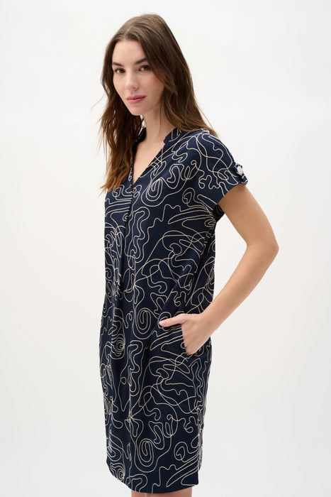 Joseph Ribkoff Navy/Off-White Abstract Print Trapeze Dress 262170