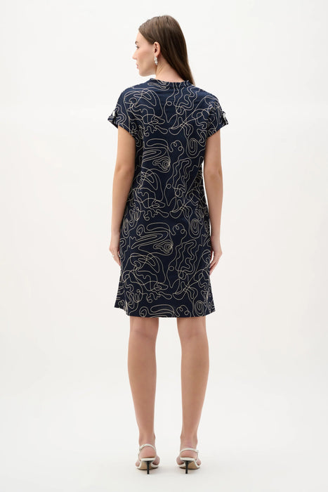 Joseph Ribkoff Navy/Off-White Abstract Print Trapeze Dress 262170