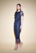 Joseph Ribkoff Style 234722 Navy/Silver Glittered Lace Overlay Fringed Hem Maxi Dress