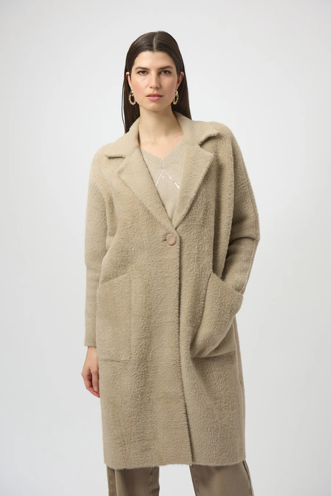Joseph Ribkoff 254954 Fawn Notched Collar Long Sleeves Faux Fur Coat