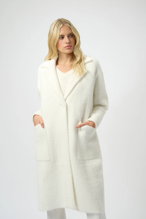 Joseph Ribkoff 254954 Winter White Notched Collar Long Sleeves Faux Fur Coat