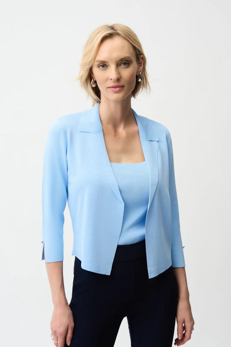 Joseph Ribkoff 261920 Sky Blue Notched Collar Open Front 3/4 Sleeves Cardigan