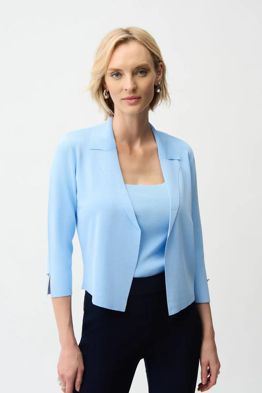 Joseph Ribkoff 261920 Sky Blue Notched Collar Open Front 3/4 Sleeves Cardigan