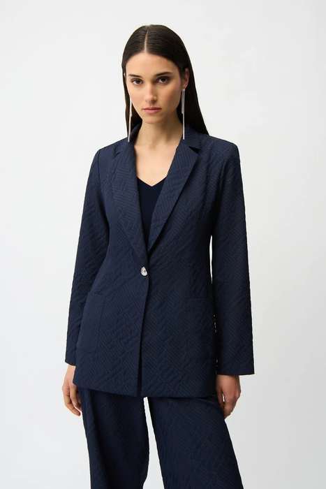 Joseph Ribkoff 261196 Midnight Blue Notched Collar Straight Blazer Jacket