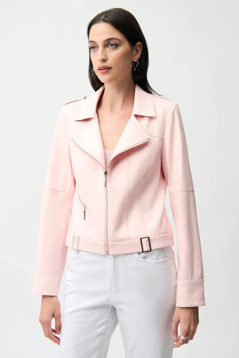 Joseph Ribkoff 261910 Petal Pink Notched Collar Zipped Front Long Sleeves Moto Jacket