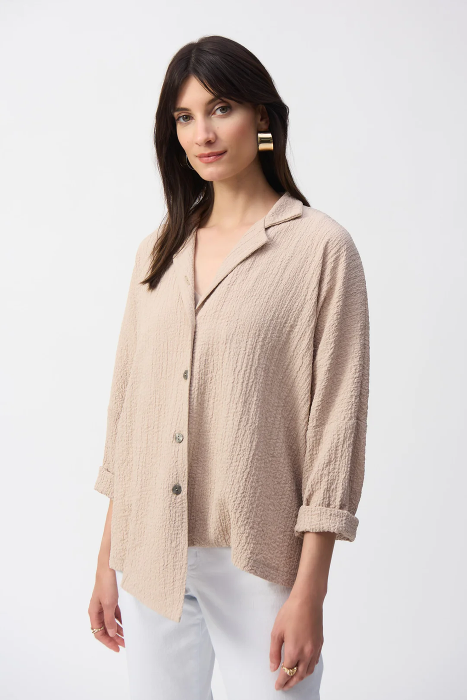Joseph Ribkoff Notched Collared Textured Woven Asymmetrical Jacket 251 ...
