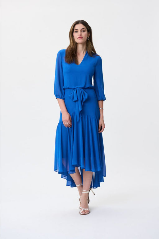 Joseph Ribkoff Style 231183 Oasis Blue 3/4 Sleeve Ruffled Hi-Low Midi Dress
