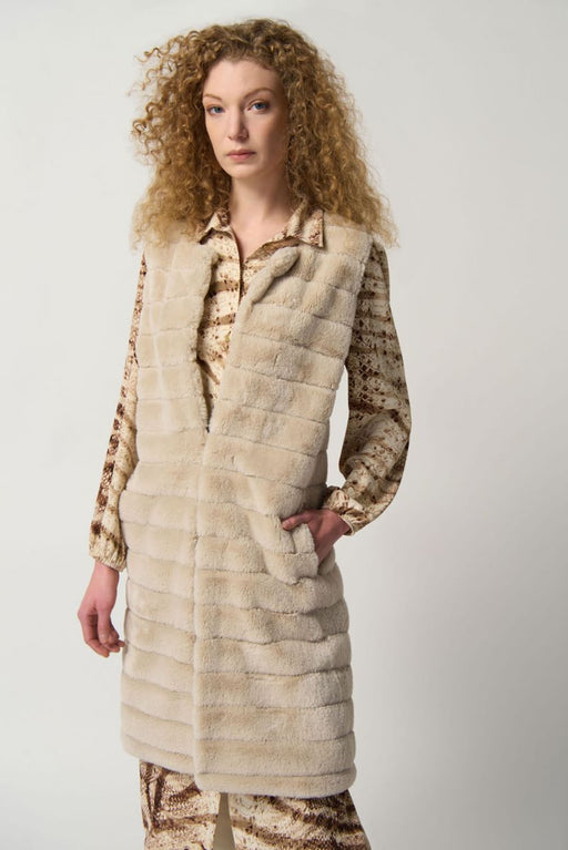 Joseph Ribkoff Style 233924 Oat Faux Fur Longline Vest