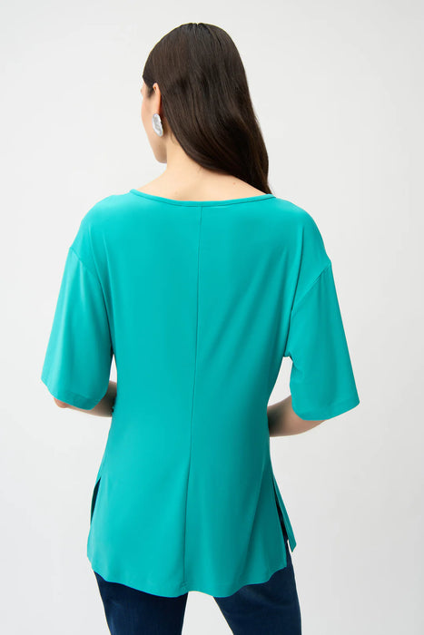 Joseph Ribkoff Oceanic Brooch Fit and Flare Boat Neck Tunic Top 261029