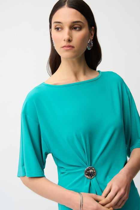 Joseph Ribkoff Oceanic Brooch Fit and Flare Boat Neck Tunic Top 261029