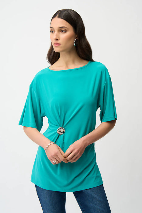 Joseph Ribkoff 261029 Oceanic Brooch Fit and Flare Boat Neck Tunic Top
